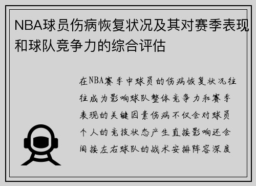 NBA球员伤病恢复状况及其对赛季表现和球队竞争力的综合评估